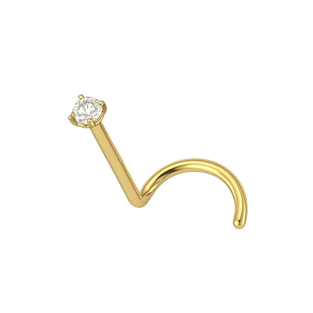 14K Gold Cubic Zirconia Set Nose Screw - Monster Piercing
