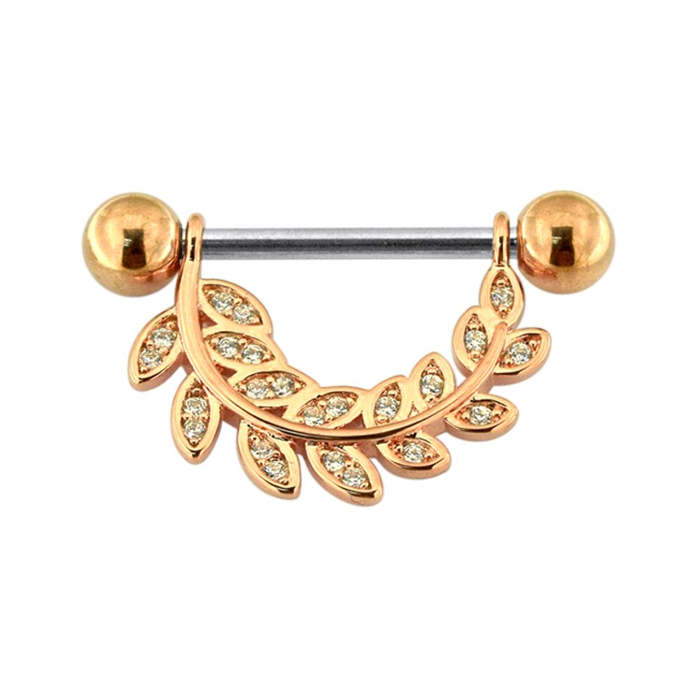 316L Surgical Steel Micro Jewelled Floral Leaf Nipple Bar - Monster Piercing