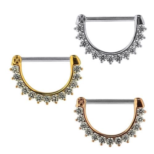 316L Surgical Steel Jewelled Round CZ Nipple Clicker Piercing Jewelry - Monster Piercing