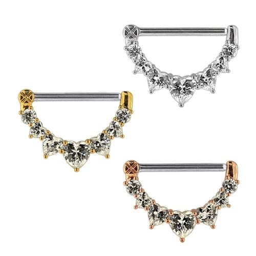 316L Surgical Steel Jewelled Heart Nipple Clicker Ring - Monster Piercing