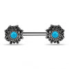 316L Surgical Steel Flower Jewelled Turquoise Bead Nipple Bar