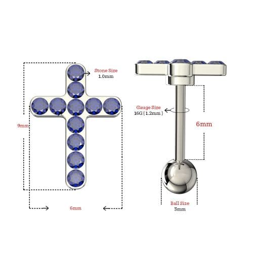 925 Sterling Silver CZ Jewelled Cross Cartilage Ear Stud - Monster Piercing