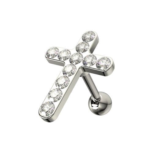 925 Sterling Silver CZ Jewelled Cross Cartilage Ear Stud - Monster Piercing