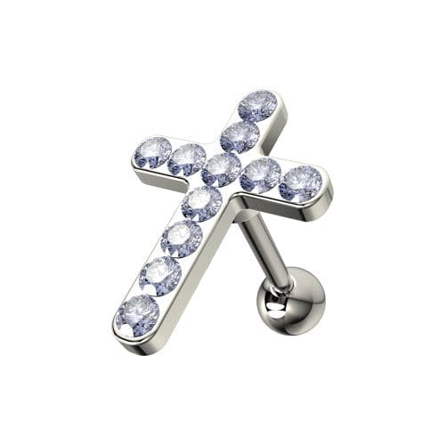 925 Sterling Silver CZ Jewelled Cross Cartilage Ear Stud - Monster Piercing