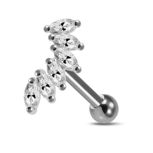925 Sterling Silver Marquise CZ Jewelled Tragus Piercing Ear Stud - Monster Piercing