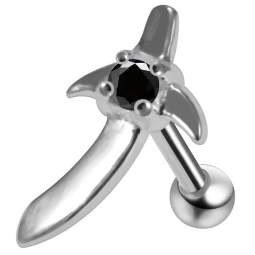 925 Sterling Silver Sword CZ Jewelled Cartilage Ear Stud - Monster Piercing