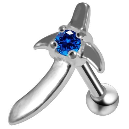 925 Sterling Silver Sword CZ Jewelled Cartilage Ear Stud - Monster Piercing