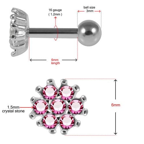 925 Sterling Silver Flower CZ Jewelled Cartilage Ear Stud - Monster Piercing