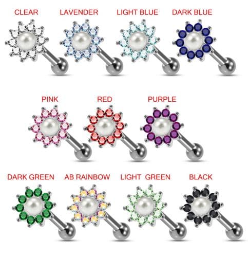 925 Sterling Silver Sunflower & Pearl Cartilage Ear Stud - Monster Piercing