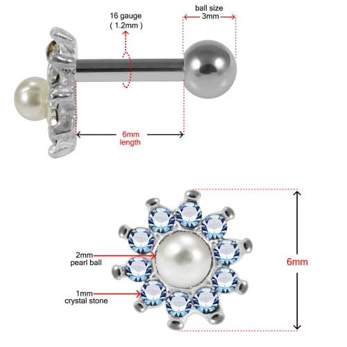 925 Sterling Silver Sunflower & Pearl Cartilage Ear Stud - Monster Piercing