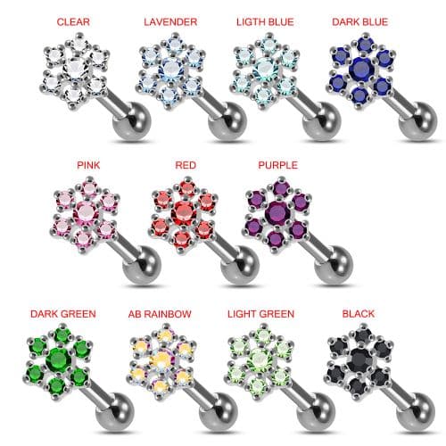 925 Sterling Silver Snowflake CZ Jewelled Cartilage Tragus Piercing Ear Stud - Monster Piercing
