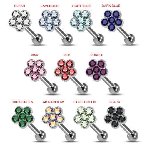 925 Sterling Silver Tiny Flower CZ Jewelled Cartilage Ear Stud - Monster Piercing