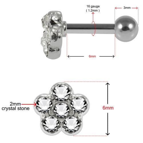925 Sterling Silver Tiny Flower CZ Jewelled Cartilage Ear Stud - Monster Piercing