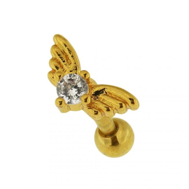 316L Surgical Steel Jewelled Wings Heart Cartilage Ear Stud - Monster Piercing