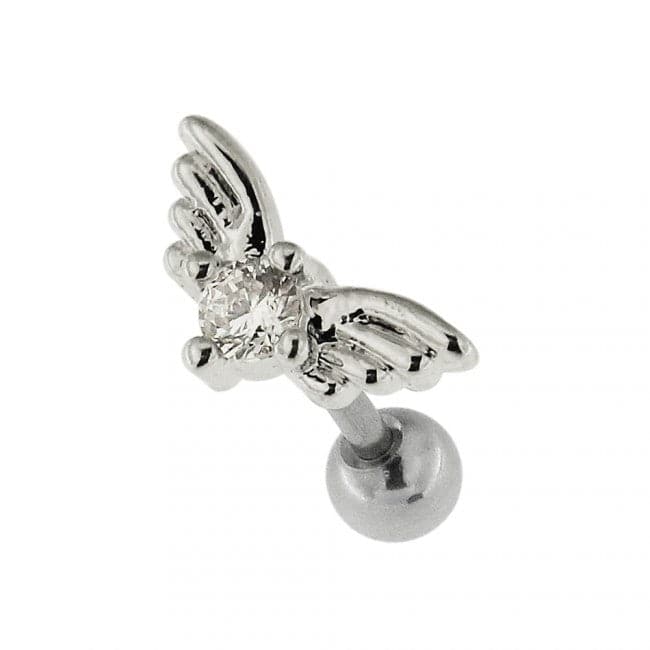 316L Surgical Steel Jewelled Wings Heart Cartilage Ear Stud - Monster Piercing