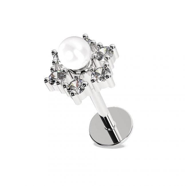 316L Surgical Steel Star with Pearl Flat-Back Cartilage Ear Stud - Monster Piercing