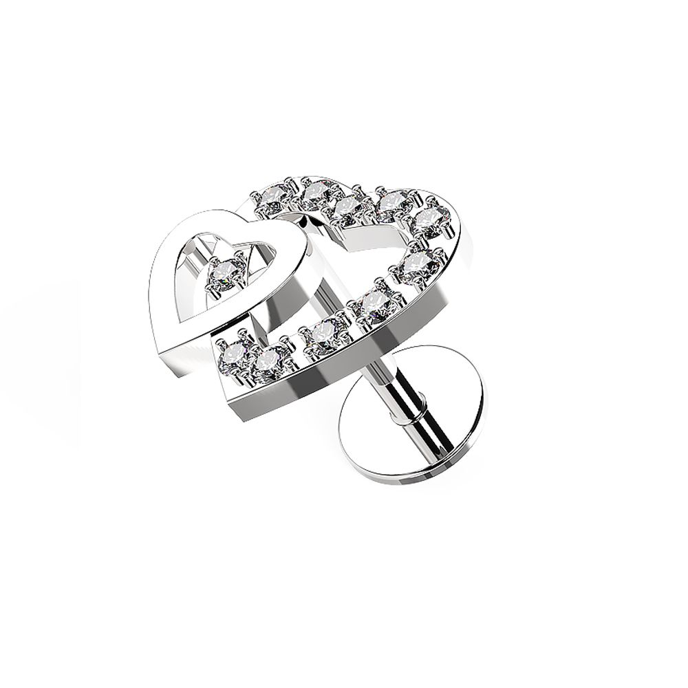 316L Surgical Steel Twin Heart Flat-Back Cartilage Piercing Stud - Monster Piercing