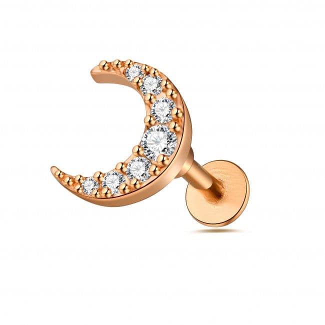316L Surgical Steel Jewelled Crescent Moon Flat Back Labret Cartilage Helix Tragus Piercing Ear Stud - Monster Piercing