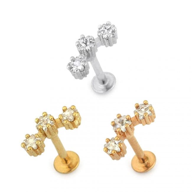 316L Surgical Steel Jewelled Tri-Star Flat-Back Stud - Monster Piercing