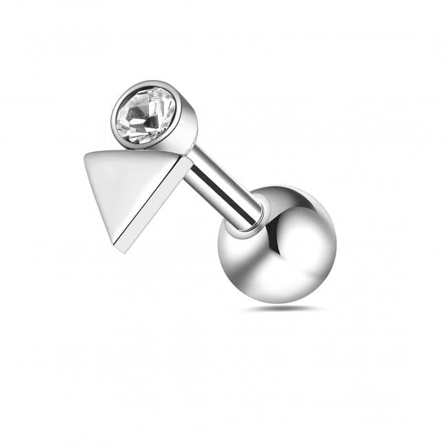316L Surgical Steel Round CZ Jewelled Triangle Ball-End Cartilage Ear Stud - Monster Piercing