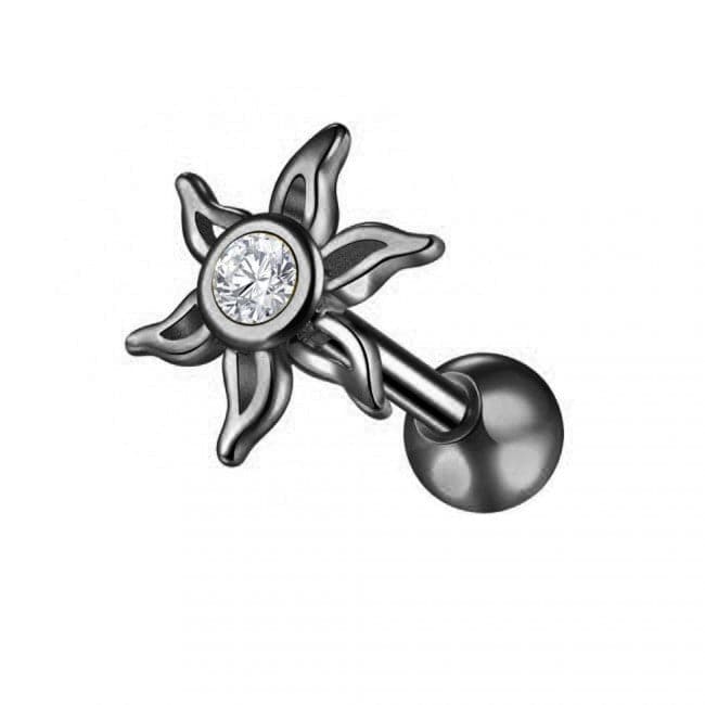 316L Surgical Steel Jewelled Sun Flat-Back Cartilage Ear Stud - Monster Piercing