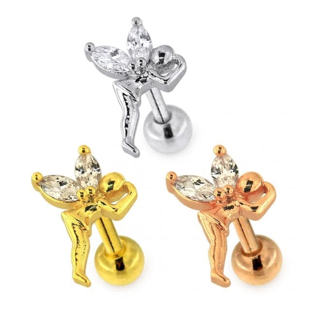316L Surgical Steel Jewelled Flying Fairy Cartilage Ear Stud - Monster Piercing