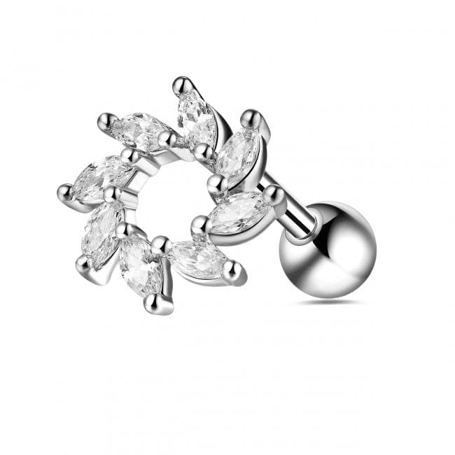 316L Surgical Steel Jewelled Swirl Flower Cartilage Ear Stud - Monster Piercing