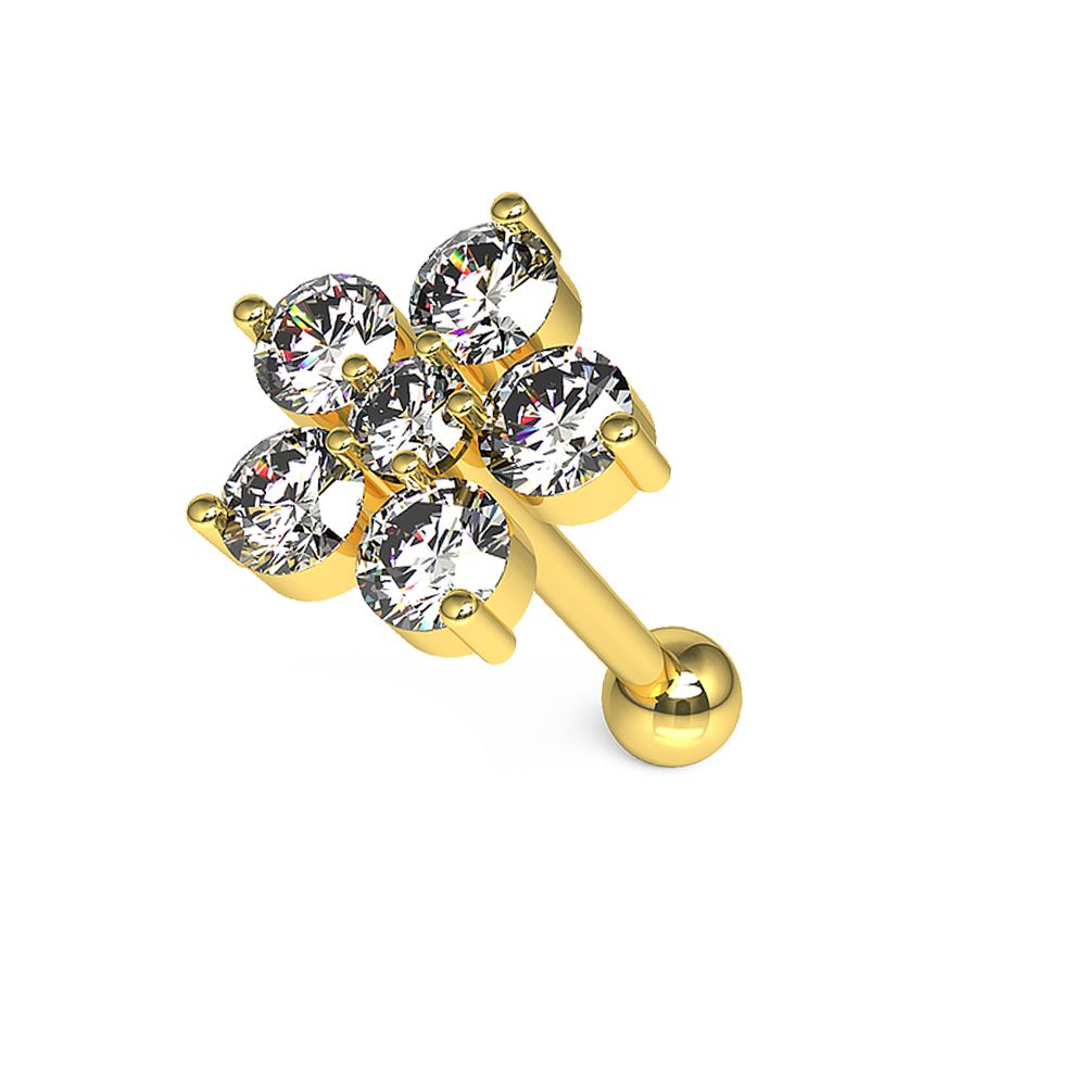 316L Surgical Steel Jewelled 6 Stone Flower Ear Stud - Monster Piercing