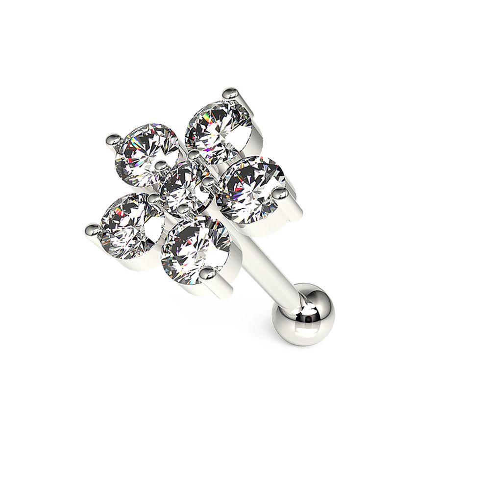 316L Surgical Steel Jewelled 6 Stone Flower Ear Stud - Monster Piercing
