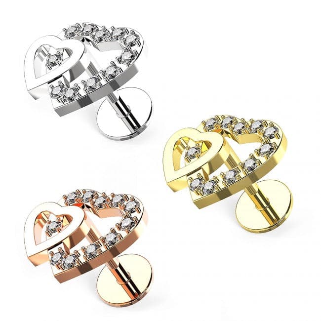 316L Surgical Steel Twin Heart Flat-Back Cartilage Piercing Stud - Monster Piercing