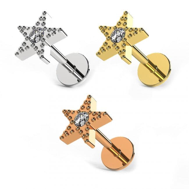 316L Surgical Steel Jewelled Star Cartilage Ear Stud - Monster Piercing