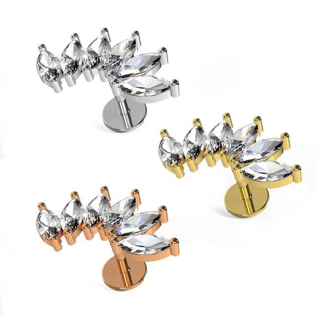 316L Surgical Steel Marquise CZ Stones Wave Cartilage Ear Stud - Monster Piercing