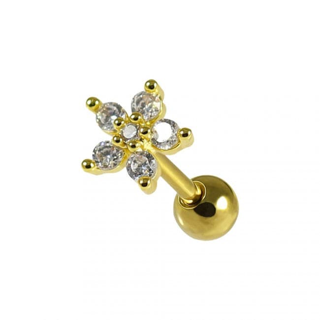 316L Surgical Steel Jewelled Pentas Flower Cartilage Ear Stud - Monster Piercing