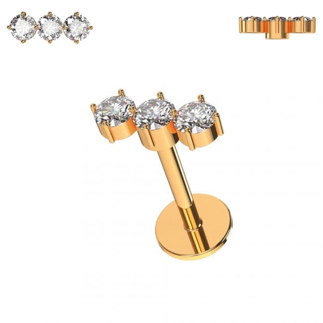 316L Surgical Steel Triple CZ Jewelled Ear Stud - Monster Piercing