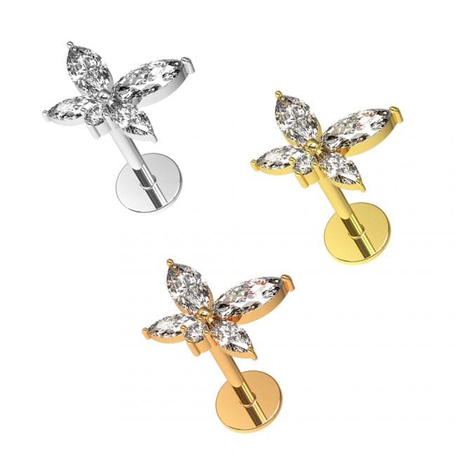316L Surgical Steel CZ Jewelled Butterfly Cartilage Ear Stud - Monster Piercing