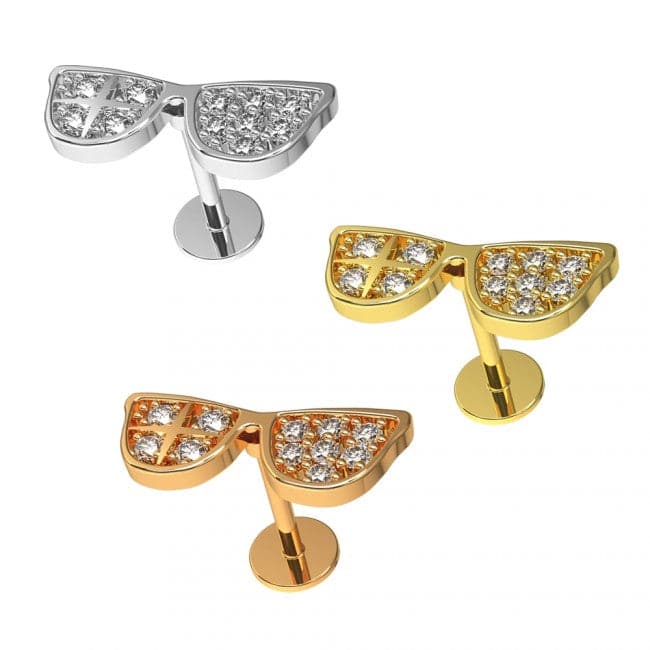 316L Surgical Steel CZ Jewelled Sunnies Cartilage Ear Stud - Monster Piercing