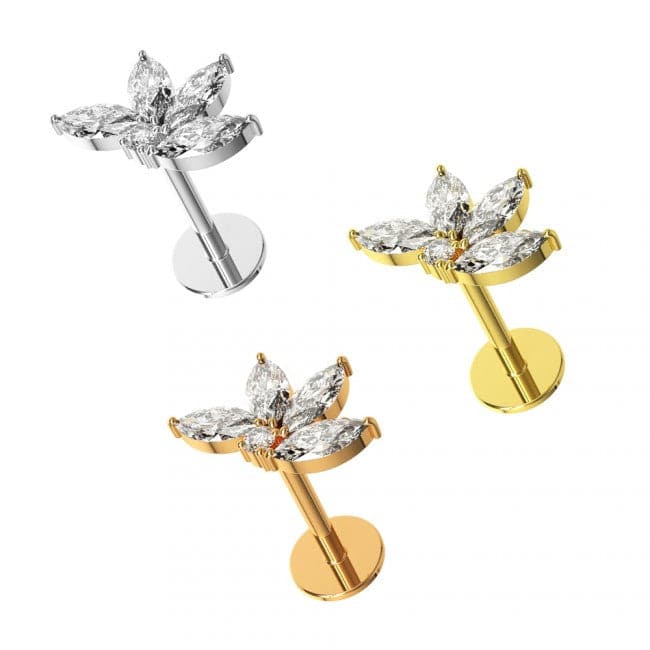 316L Surgical Steel Jewelled Floral Design Cartilage Ear Stud - Monster Piercing
